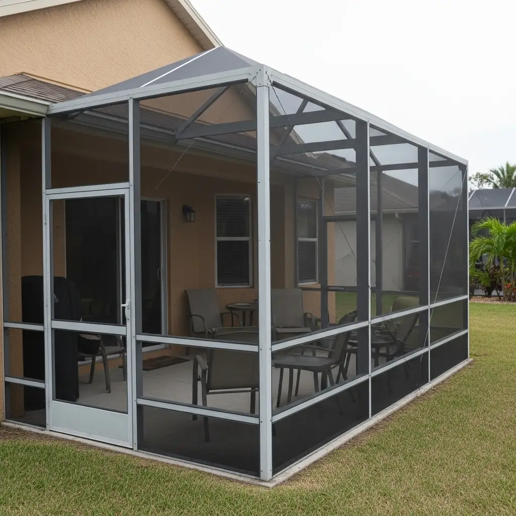 custom screen enclosure in Kissimmee, FL featuring aluminum frame and screened patio area